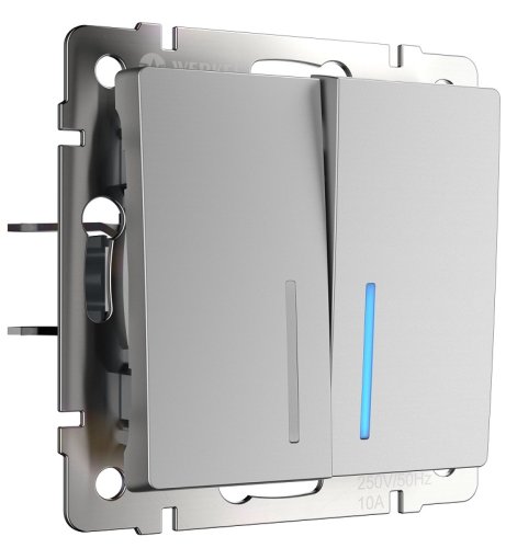 Переключатель с подсветкой без рамки Werkel 2-кл. проходной серебряный глянцевый фото Переключатель с подсветкой без рамки Werkel 2-кл. проходной серебряный глянцевый картинка